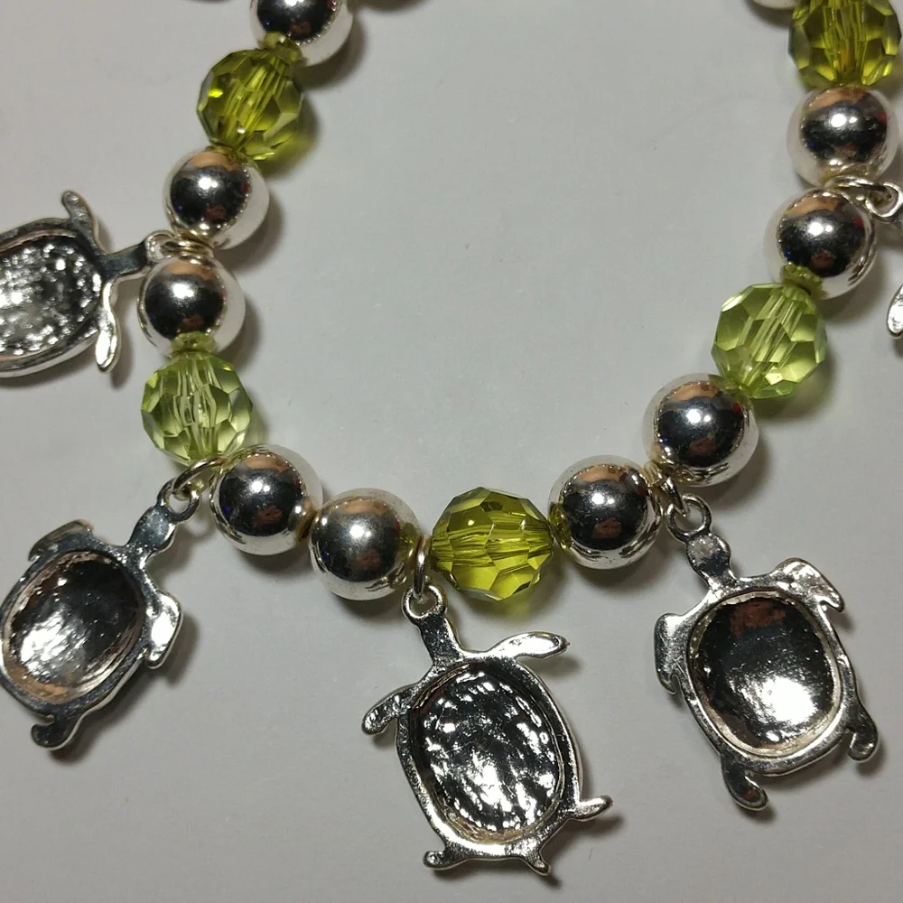 🆕🐢Turtle 🐢 Charm Bracelet Sterling Silver Beads on Heavy Stretch Cord New - Picture 6 of 10